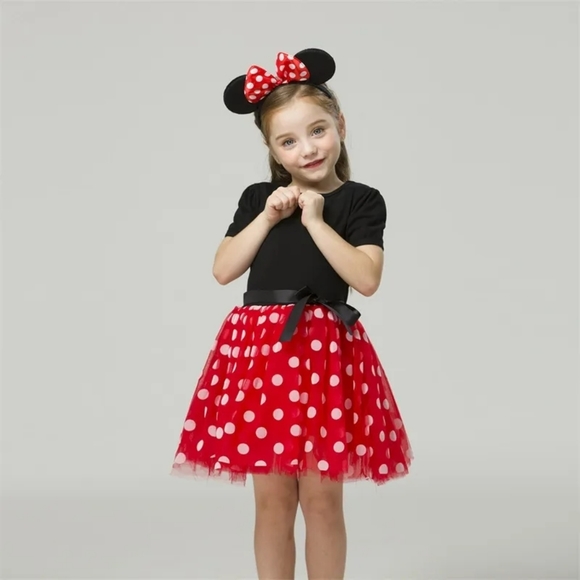 Girls 5T Minnie Mouse Pink & White Polka Dot Birthday Baby Dress w/ Mouse Ears - Picture 7 of 10